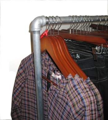 Clothing racks handmade from pipes and pipe fittings